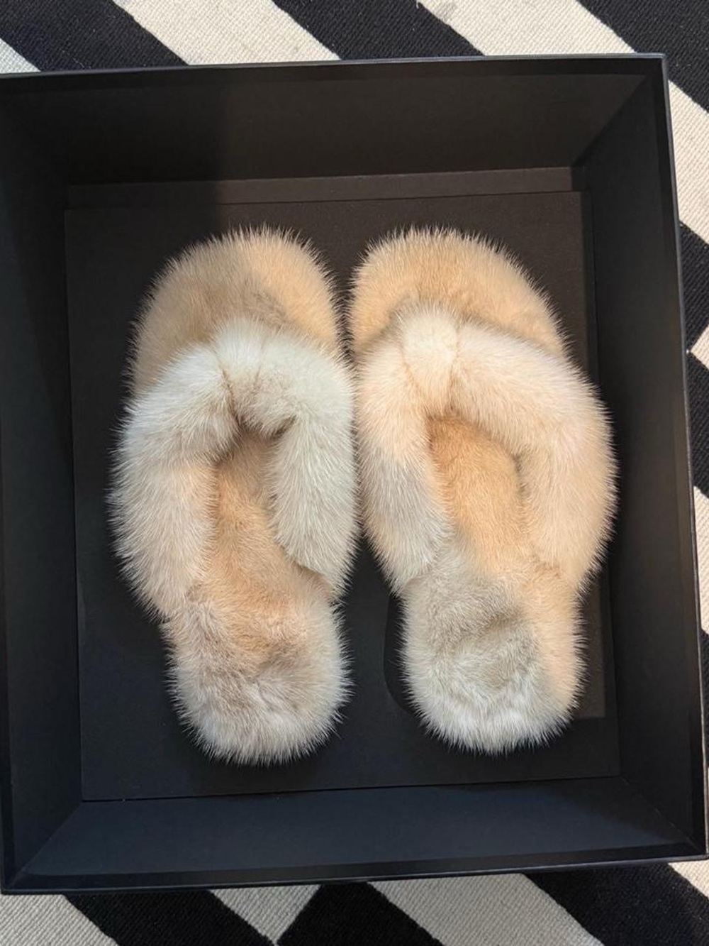 Saint Laurent Cream Fur Slide Slippers
